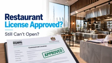 Dubai restaurant trade license documents being reviewed before opening.