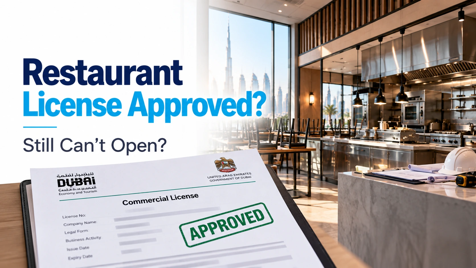 Dubai restaurant trade license documents being reviewed before opening.